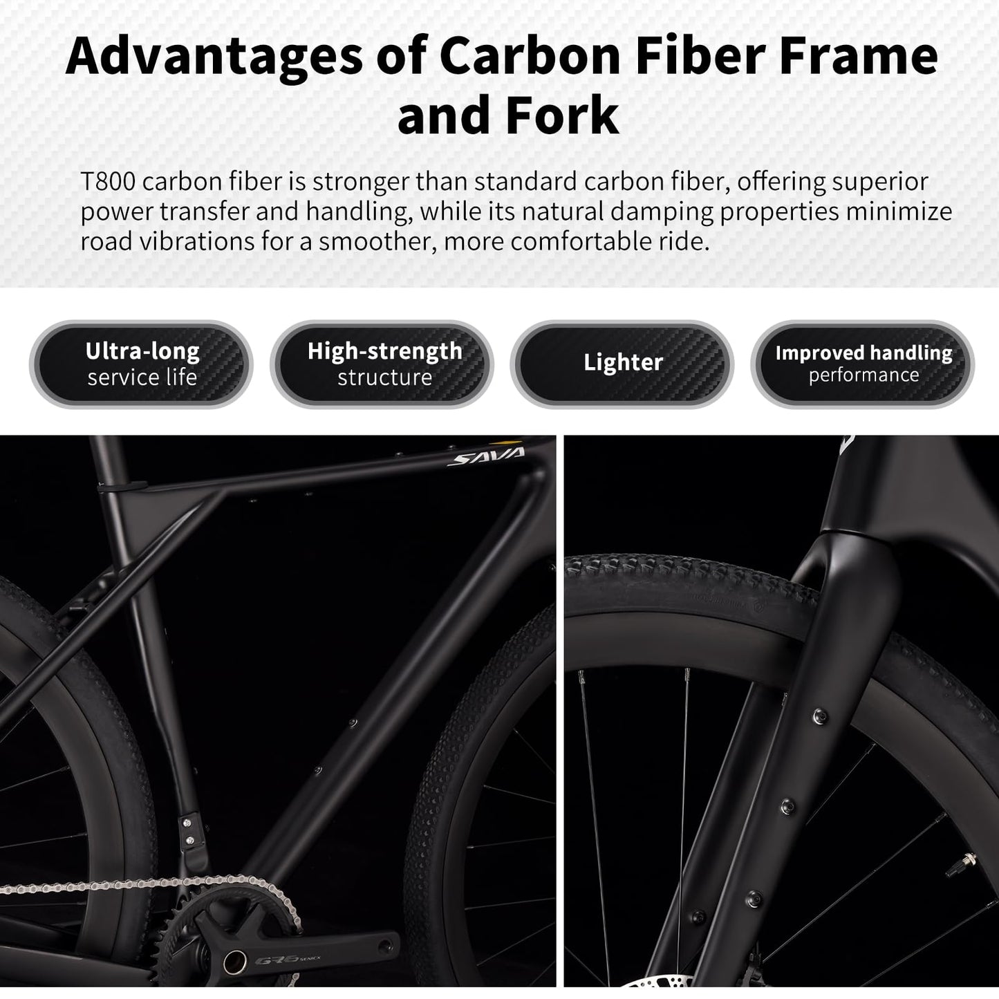 SAVADECK Carbon Gravel Bike - T800 Carbon Frame & Fork | Shimano U6000 11-Speed Groupset | Hydraulic Disc Brakes | 700CX40mm All-Terrain Tires | Men & Women Road/Off-Road Bicycle (Gray, 58cm)