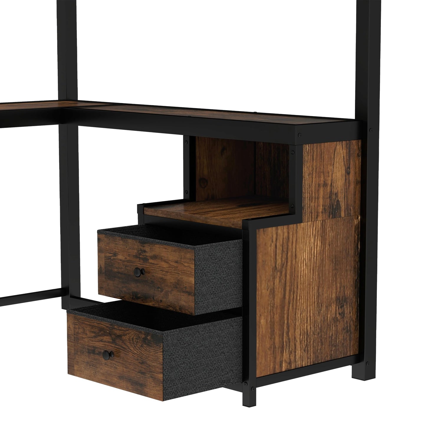 Bellemave Queen Loft Bed with Desk and Fabric Drawer, Metal Queen Loft Bed Frame with guardrail and Ladder for Adults, Kids, Teens, Black