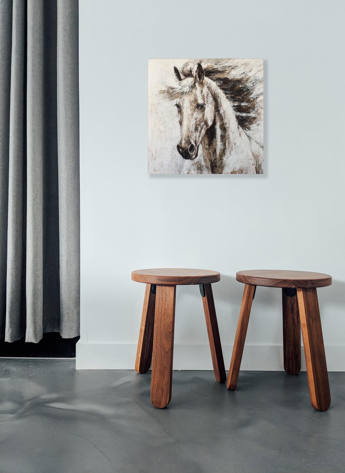 RICHSPACE ARTS Horse Pictures on Canvas Modern Farmhouse Bedroom Wall Art Rustic Bathroom Wall Decor Brown Painting Western Artwork 16x16