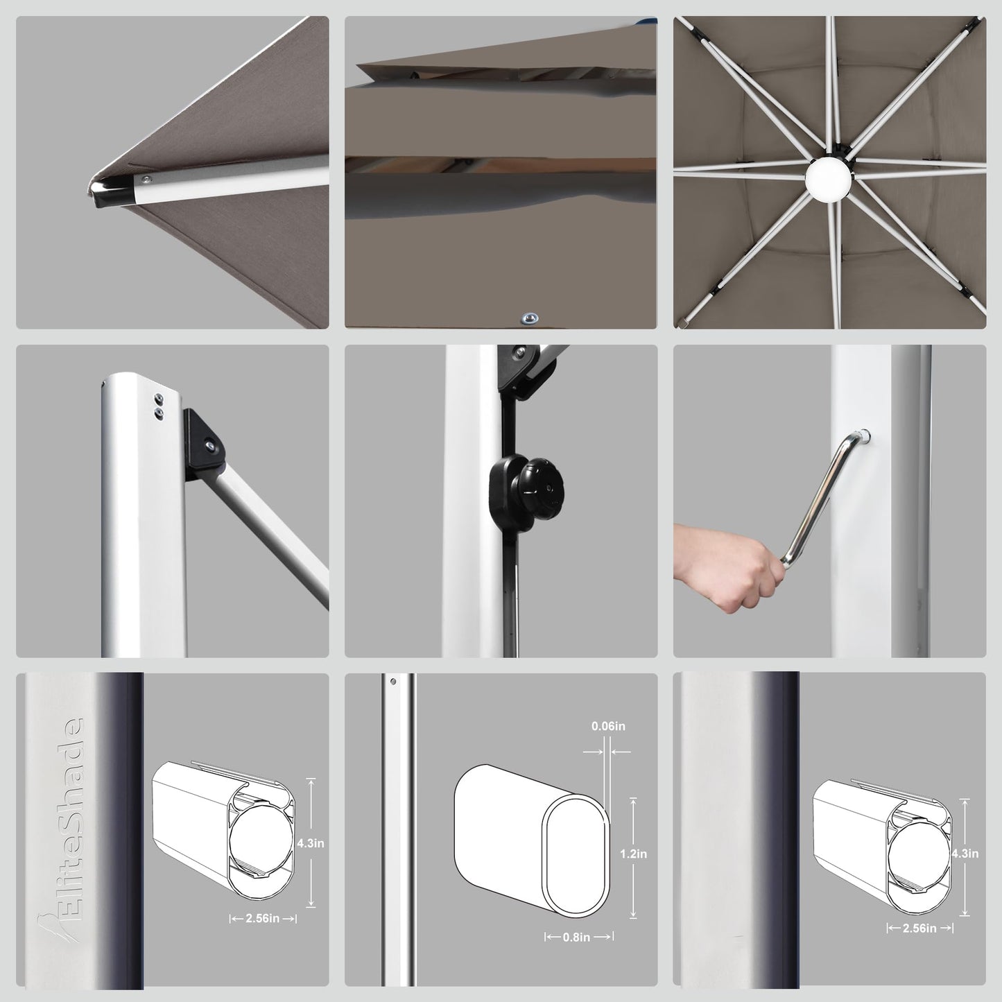 EliteShade USA APOLLO 3-Tier 10x13FT Full Aluminum Cantilever Patio Umbrella for Outdoor Restaurant Garden Courtyard Deck Pool and Marketing with Light (No battery), Taupe