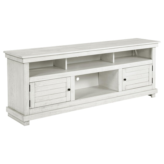 Coaster Home Furnishings - Payne - Wood - TV Stand with Two Door Cabinets, Open Shelves, Six Compartments and Farmhouse Style - Living Room - 70-Inch - Distressed White - 710053