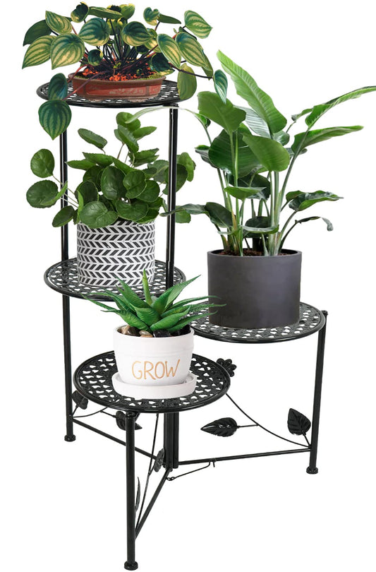 NAKUPE Plant Stand Indoor Outdoor, 4 Tier Corner Metal Flower Display Holder Shelf for Multiple Plants, 30" Tall Heavy Duty Planter Rack for Patio Garden Balcony Living Room, Black