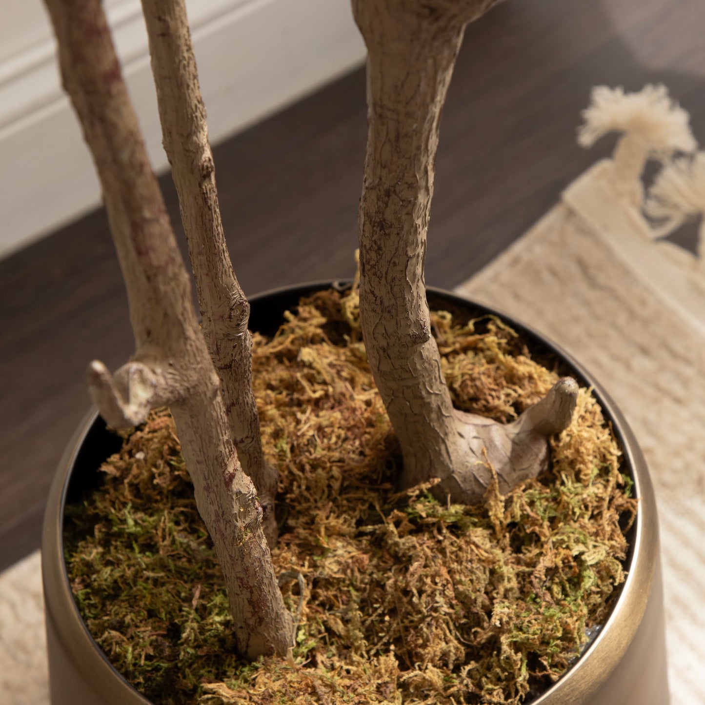Kate and Laurel Oliveira Faux Olive Tree with Portell Metal Planter Pot, 7 FT, Gunmetal, Potted Artificial Olive Plant Tree with Realistic Foliage and Added Moss, Fake Plant Living Room Decor