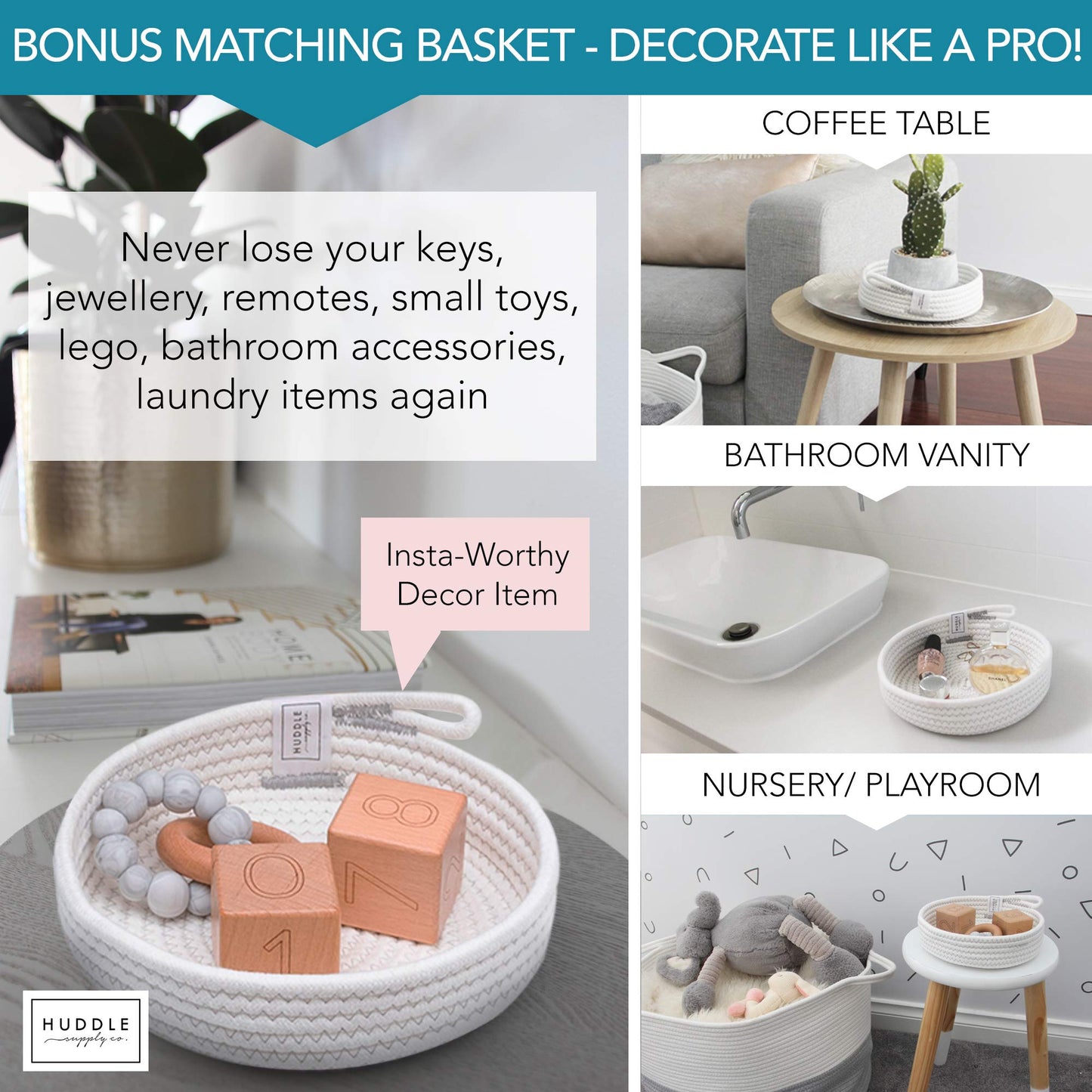 XXXL WASHABLE Large Blanket Basket 85L 2PCs Handmade Decorative Woven Baskets for Storage - Soft Durable XXX Large Cotton Rope Blanket Storage for Living Room, Toys, Organizer 22" x 14" (Grey/White)