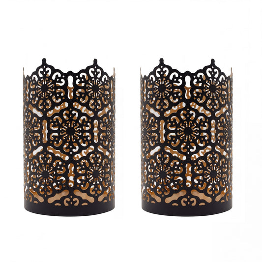 Hosley's Set of 2 Flower 7" High Cut Bronze Candle Holder & Lantern. Ideal for Use with Hosley Highly Scented Candles, Jar Candles. Can be Used as a Decorative Centerpiece in Your Living/Dining Room