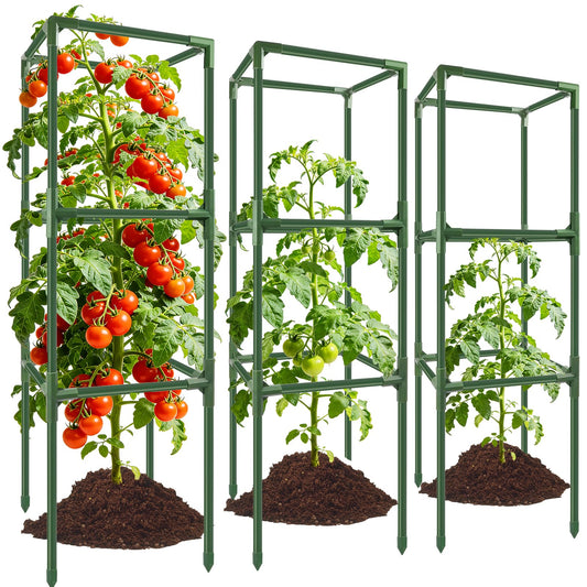 SprintGy 3 Pack Square Tomato Cages, 49'' Tall Heavy Duty Steel Tomato Trellis Kit for Garden, Plant Support Tower Stakes Cucumber Pepper Trellis for Climbing Vegetable Flowers