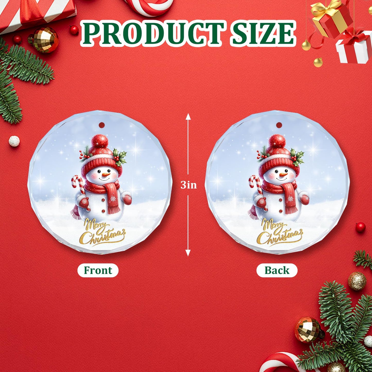 Snowman Ornaments, Christmas Ornaments, Crystal Glass Ornament Decoration for Christmas Tree, Xmas Holiday Decoration