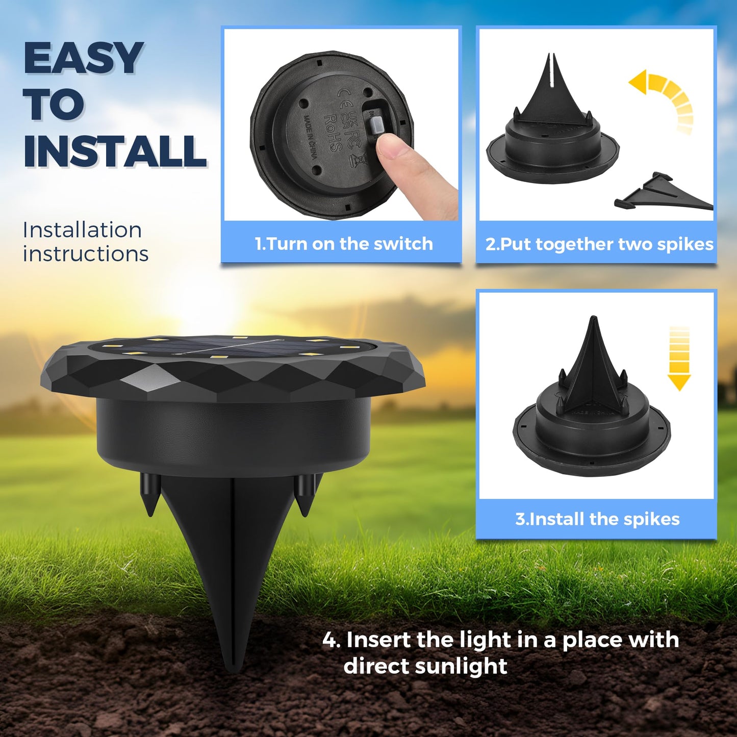 SOLPEX Mini Solar Ground Lights, 12 Pack Solar Lights Outdoor Waterproof, Landscape Lighting for Garden Pathway Driveway Walkway (Cool White)