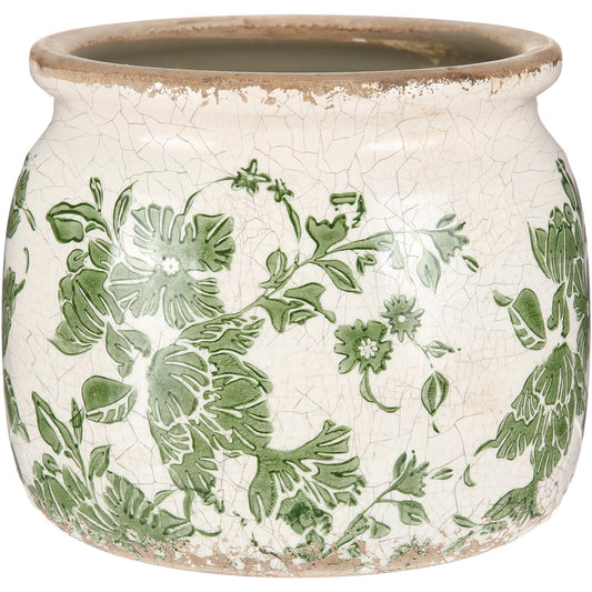 Ninehaoou Vintage Planter Large Ceramic Plants Pot Beige Green Vintage Floral Ice Crack Cottage Scroll Vase Flower Vase Pot Indoor Plants Home Kitchen Decor Farmhouse Antique Decorative Gifts