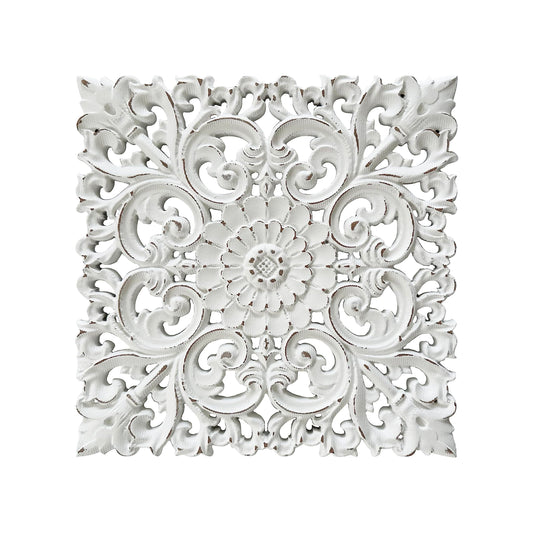 Musanpou Unique Hand Carved Wooden Wall Panels with Hanging Floral Decorations - Rustic Farmhouse Living Room and Bedroom Wall Decoration