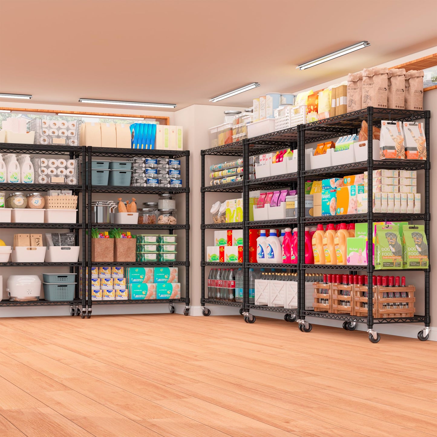 PrimeZone 36" W x 16" D x 79" H Wire Storage Shelves with Wheels, 5 Tier NSF Certified Heavy Duty Adjustable Kitchen Shelving Unit, Pantry Organizer Rack Rolling Metal Shelf for Garage Closet Bathroom