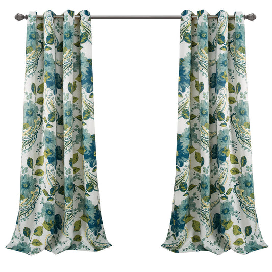 Lush Decor Floral Paisley Light Filtering Window Curtain Panel Pair, 52"W x 95"L, Blue