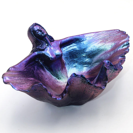 VSPDVO Mermaid Large Seashell Bowl Resin Nautical Clam Shell Bowl Coastal Bathroom Beach Party Wedding Goddess Figurine Gradient Color Resin for Home Decoration
