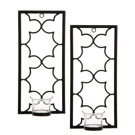 Hosley's Set of Two, 11" High Iron Tea Light LED Candle Wall Sconces, Black. Hand Made by Artisans. Ideal Gift for Wedding, Special Occasion, Spa, Aromatherapy, Meditation Setting. O3