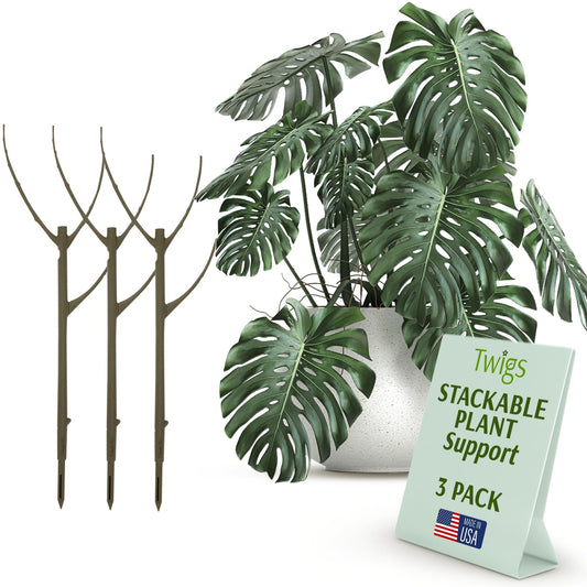 Twigs GA - Stackable Plant Support Stakes, Indoor & Outdoor Houseplant Stem Support, Garden Accessories, Durable Trellis Alternative for Climbing & Potted Plants - Moonstone, 3 Pack, 17" L