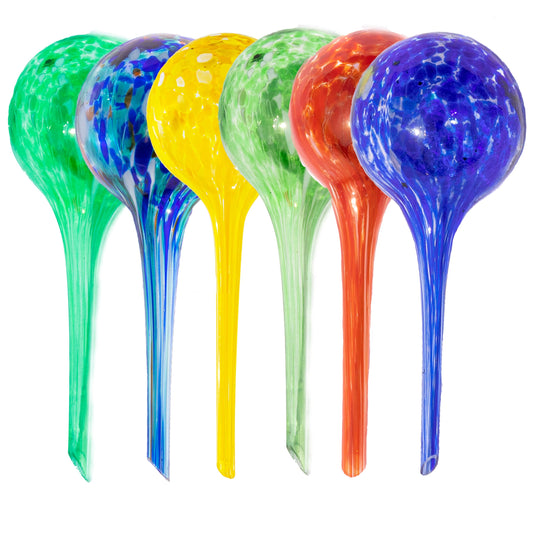 Reifier 6-Pack Plant Watering Globes - Self Watering Bulbs for Indoor & Outdoor Plants - Hand-Blown & Colorful Water Globes - Aqua Globes for Plants - Measures 6" L x 2.5" D