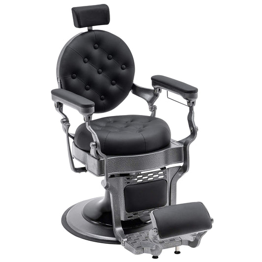BarberPub Vintage Barber Chair Heavy Duty Metal Frame All Purpose Hydraulic Recline Salon Beauty Spa Equipment 2947 (Black with Grey Frame)