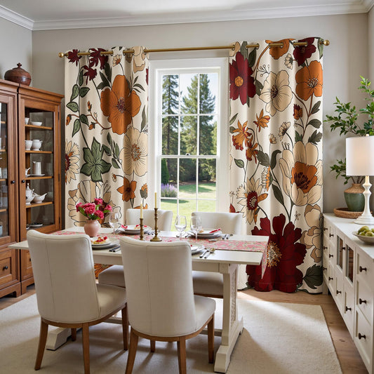 JINCHAN Lora Floral Curtains for Bedroom 95% Blackout Drapes Room Darkening Window Drapes Fall Decor Winter Vintage Boho Flower Print Curtain for Living Room 84 Inch Length 2 Panels with Grommet Beige