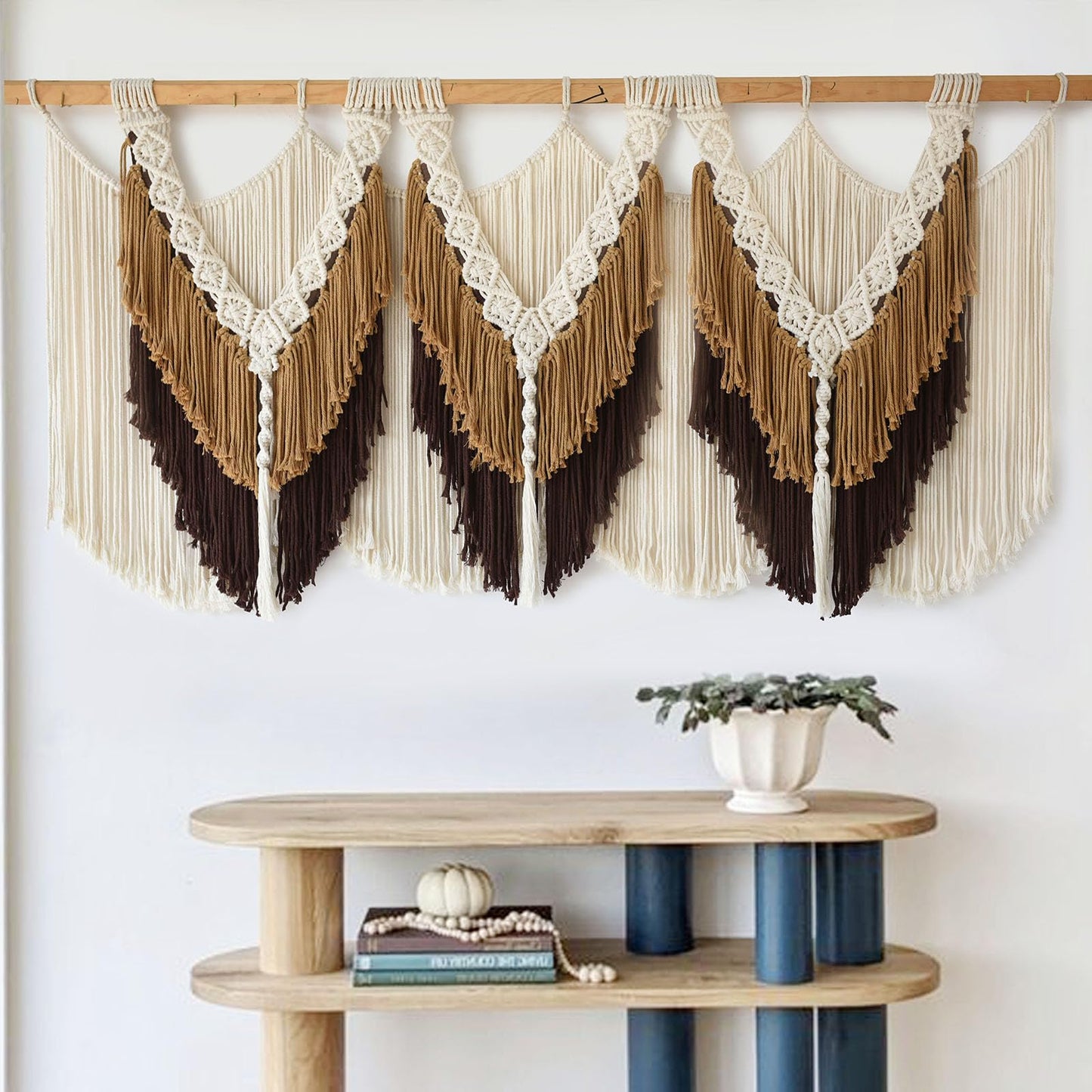 Macrame Wall Hanging Boho Wall Hanging Brown Dorm Wall Decor Craftsmanship Handmade Tassel Knotting Boho Fiber Art Home Room Decor 47" W x 25" L