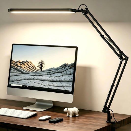 SKYLEO Desk Lamp for Home Office, Eye Comfortable LED Desk Light for Long Hours, Adjustable Swing Arm with Memory Function, Black