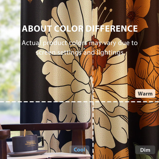 jinchan Lora Floral Curtains for Bedroom Blackout Drapes for Living Room Darkening Fabric Vintage Black Boho Flower Pattern Fall Decor Window Curtains 84 Inches Length 2 Panels with Grommet