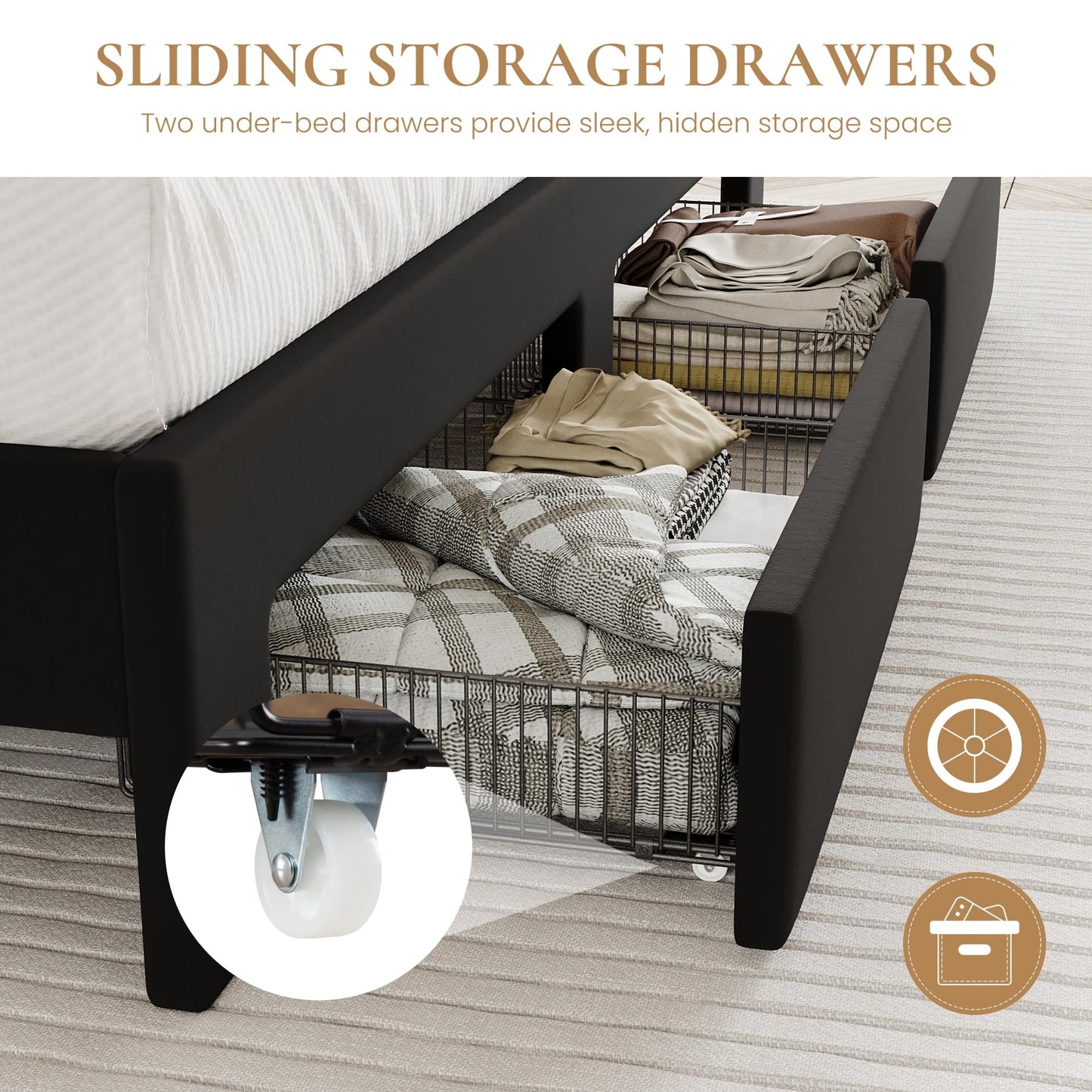 SHA CERLIN Velvet King Size Bed Frame with Vertical Channel Tufted Wingback Headboard & 2 Storage Drawers/2-Tier Shelves with LED Lights & Charging Station/Noise-Free/No Box Spring Needed/Black