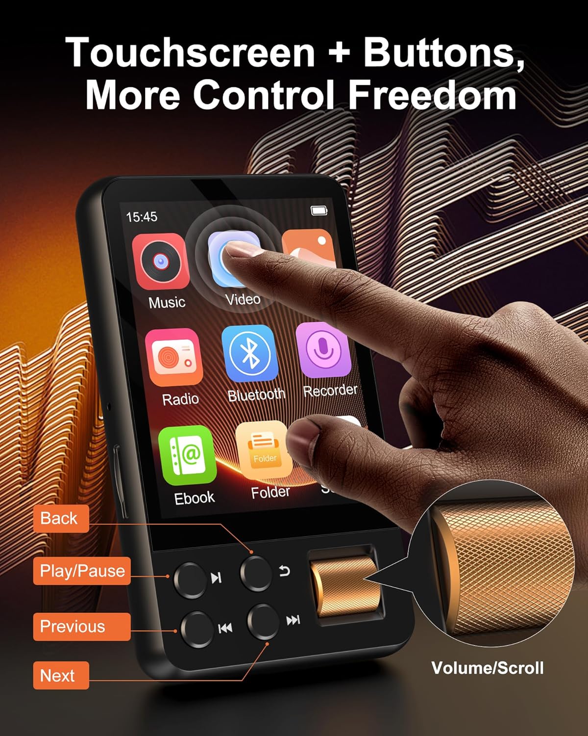AGXOV 128GB MP3 5.4, Player with Bluetooth Music Player with Built-in HD Speaker, FM Radio, Voice Recorder, HiFi Sound