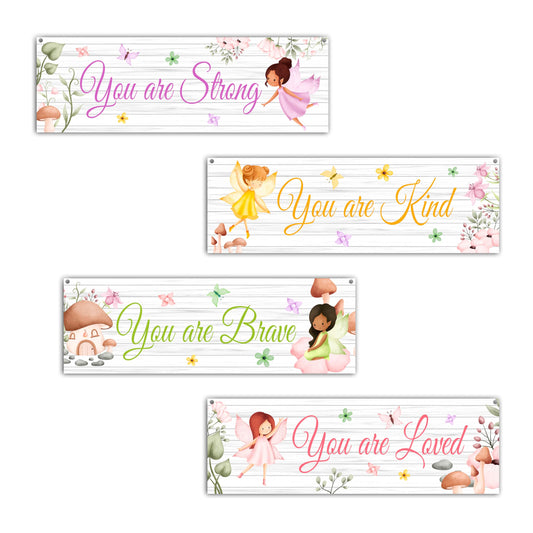4 Pieces Girls Room Decor, Fairy Bedroom Decor, Pink Flower Little Girl Room Decorations, Inspirational Kids Toddler Nursery Room Playroom Room Wall Art-31