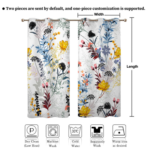 Renaiss Botanical Plants Blackout Curtains, Wild Flowers Plants Print Thermal Insulated Bedroom Window Curtains, Boho Floral Window Drapes for Living Room, 84" L x 42" W 2 Panel Set