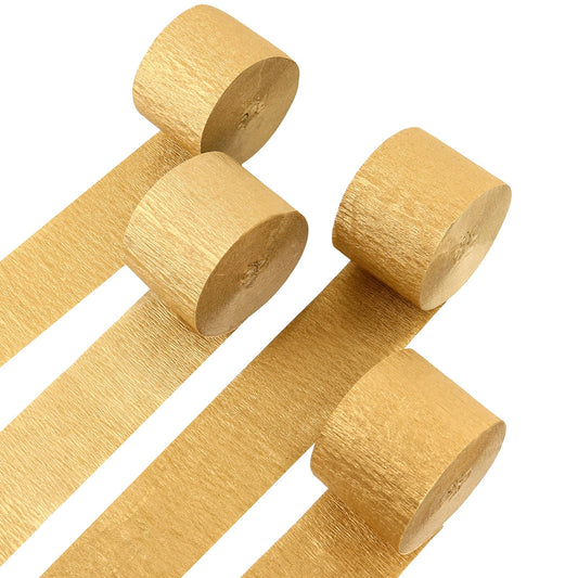 4 Rolls Crepe Paper Gold Streamers – Perfect for Streamers Party Decorations, Wedding, Birthday, Colored Decor, and DIY Craft Supplies(1.8 Inch x 82 Ft/Roll)