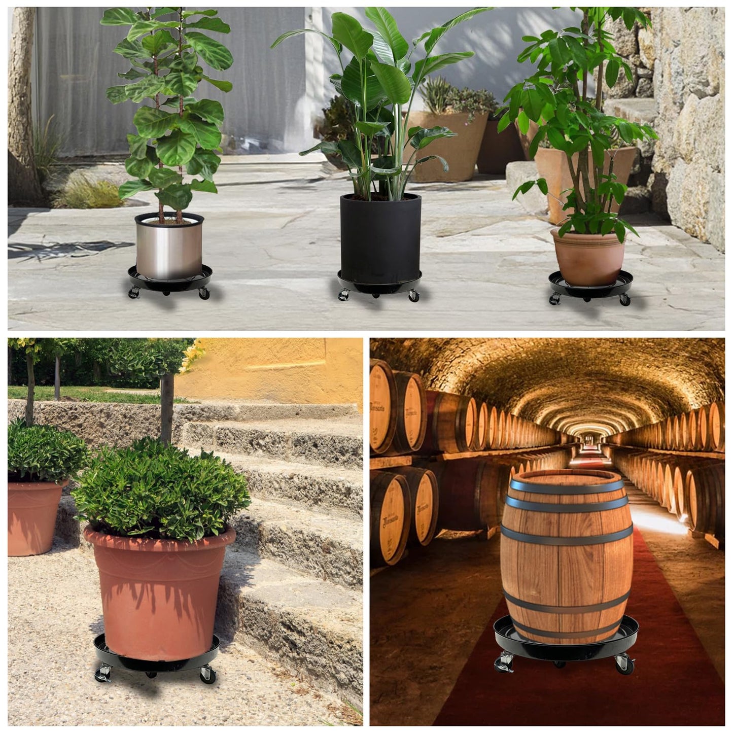 AyaLight 2 Pack Metal Plant Caddy With Wheels 16 Inch Black, Round Rolling Heavy Duty Plant Dolly, Heavy Plant Pot Mover Outdoors or Indoors, The Metal Wheel Can Rotate 360 Degrees or Lockable.