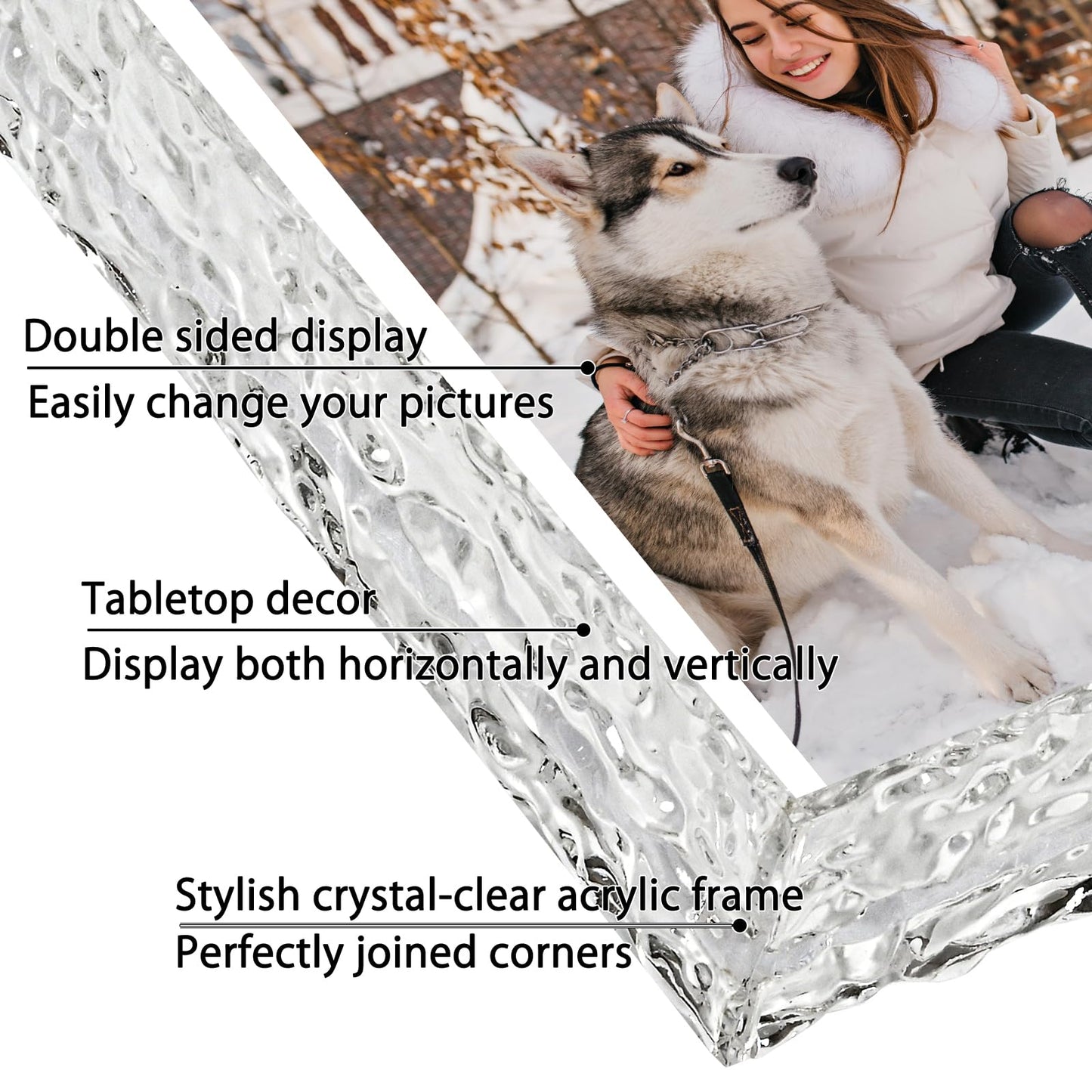 MFoffice 8x10 Picture Frame - Crystal Clear Acrylic Floating Photo Frame for 8x10, 8x8, 6x8 Photos, Horizontal or Vertical Tabletop Display, Transparent, 1Pack
