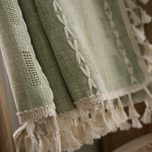 Yunsurey Boho Curtains 96 inch Length Vintage Cotton Linen Curtain Panels for Living Room Rod Pocket Farmhouse Light Filtering Embroidered Window Drapes for Home Decor 1 Panel W55 X L96 Inch