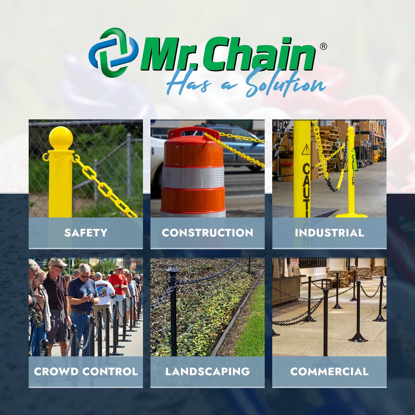 Mr. Chain Plastic Barrier Chain, Black, 1.5-Inch Link Diameter, 25-Foot Length (30003-25)