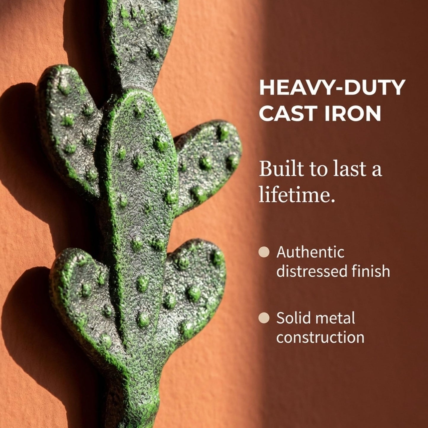 The Bridge Collection Cast Iron Cactus Hook for Wall - Metal Cactus Coat Rack for Southwestern, Desert, Boho Home Decor - Coat, Towel, Key Hook Prickly Pear Cactus Decor