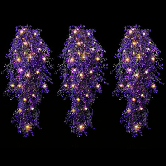 Mudder 3 Packs LED Artificial Hanging Plants, 3.6 ft Fake Hanging Plant, Ivy Vine Fake Leaves Greeny Chain Wall Home Room Garden Wedding Garland Outside Decor (Basket Not Included) (Purple Vine)