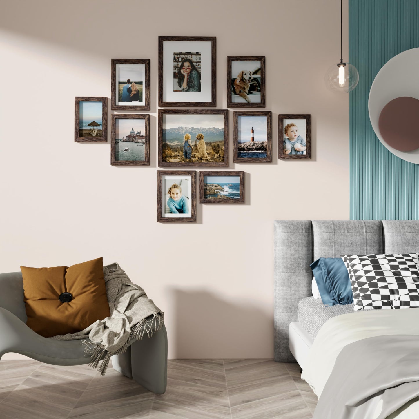 Vittanly 10 Pack Picture Frames Collage Wall Decor, Gallery Wall Frame Set for Wall or Tabletop Display, Engineered Wood and Shatter-resistant Plexiglass, Multi Sizes with 8x10, 5x7, 4x6 Frames, Brown