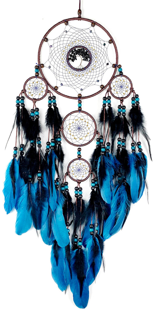 Large Dream Catchers, Boho Handmade Woven Blue and Black Dream Catcher Wall Hanging Ornament for Bedroom Living Room Adults Wedding Party Decor, Festival Blessing Gift (Blue & Black)