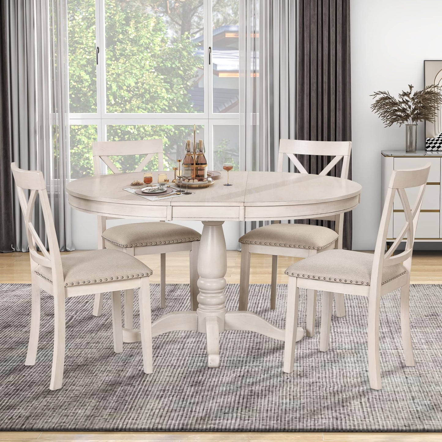 Merax Dining Table Set for 4,Retro Style Chairs with Solid Wood Legs for Kitchen Diningroom