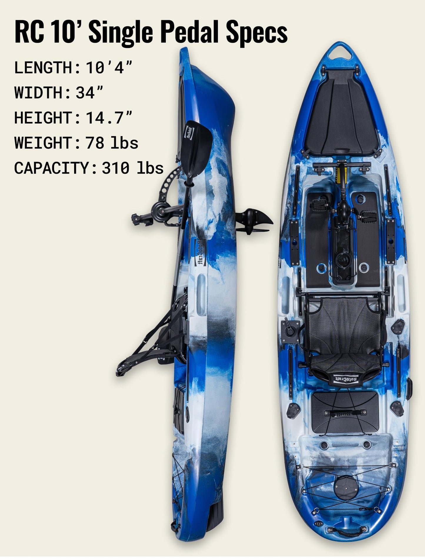 RC 10' Single Pedal Kayak - Propeller Drive (Green Camo)
