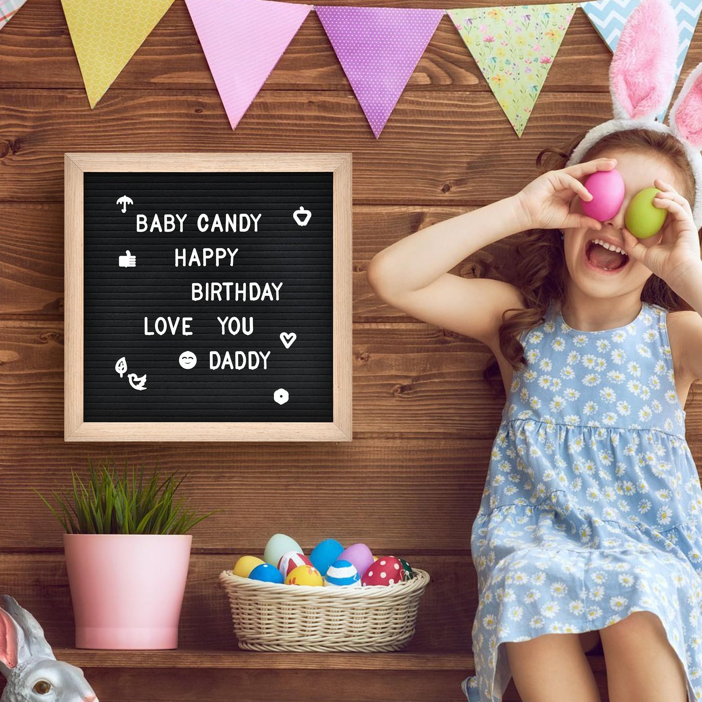 Felt Letter Board with 460 Letters, Numbers & Symbols - 12 x 12 inch Changeable Message Board with Wooden Frame Wall Mount Hook (Black)