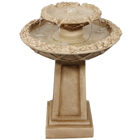 Sunnydaze Beveled Flower 28-Inch 2-Tier Outdoor Water Fountain - Backyard Water Feature & Bird Bath for Patio, Yard or Deck