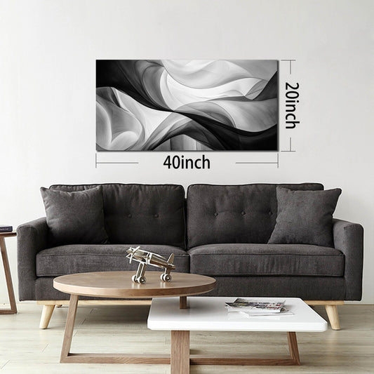 CANEITO Abstract Wall Art for Living Room, Black and White Wall-Decor for Bedroom, Minimalist Curve Line Canvas Print Pictures for Hallway Office, Size 40x20 Inches