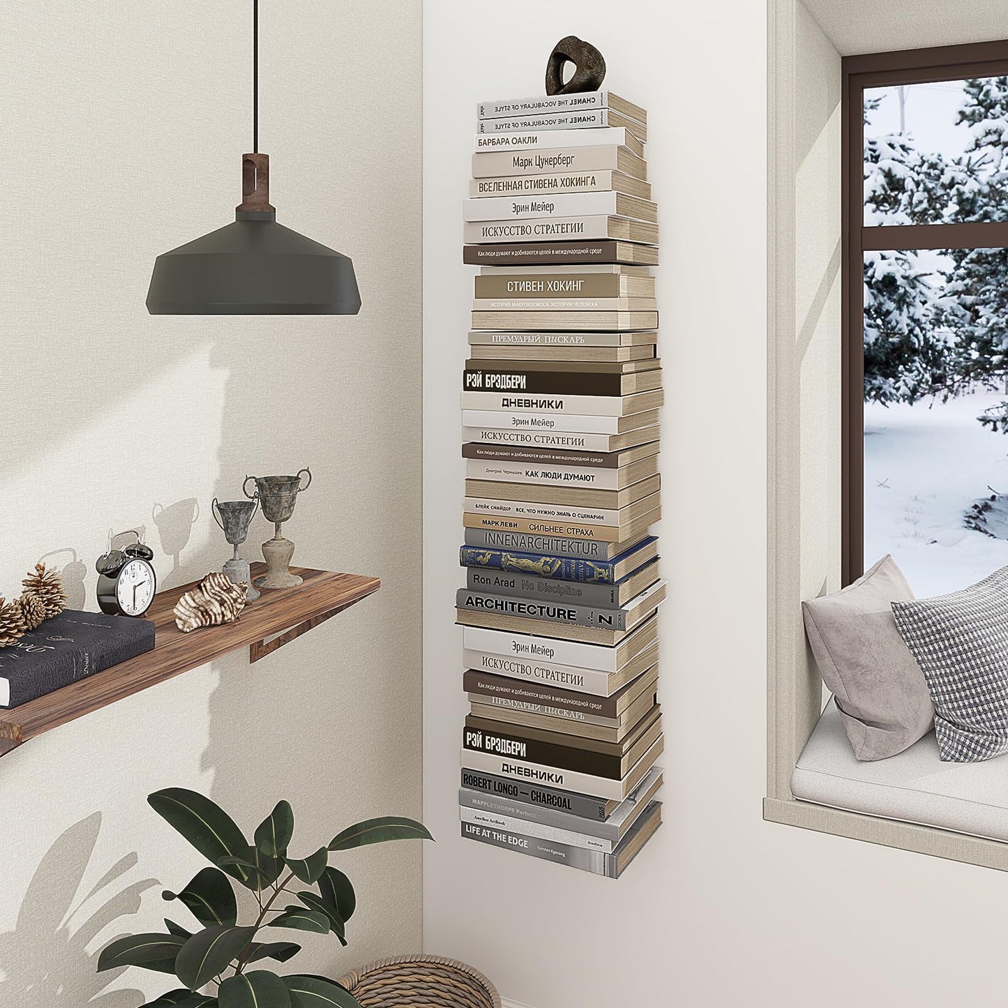 Mefirt Invisible Floating Bookshelves for Wall, 6 Tier Vertical Spine Book Tower, Heavy Duty Floating Book Shelves Metal Book Organizers for Home Office, 3 Pack(White)
