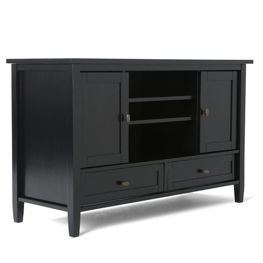 SIMPLIHOME Warm Shaker TV Stand - 47 inch Wide Solid Wood Media Console in Black, Transitional Entertainment Center for TVs up to 50 Inches with 2 Cabinets, 2 Drawers, and Cord Management