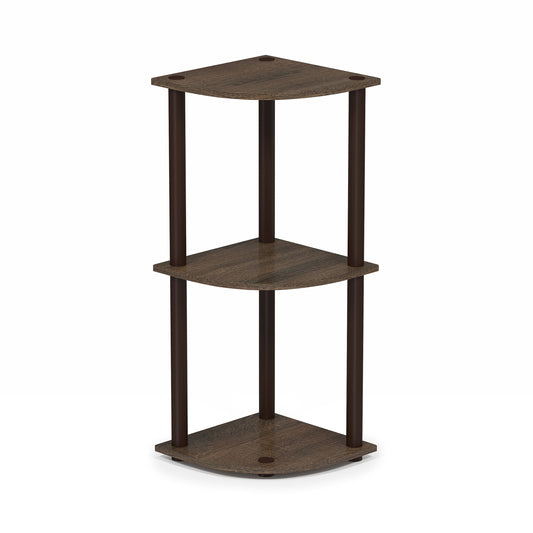 Furinno TURN-N-TUBE Corner Shelf, 3-Tier Corner Bookshelf, Display Storage Shelves with Open Shelves, for Organization and Storage, Living Room, Home Office, Garage, Walnut