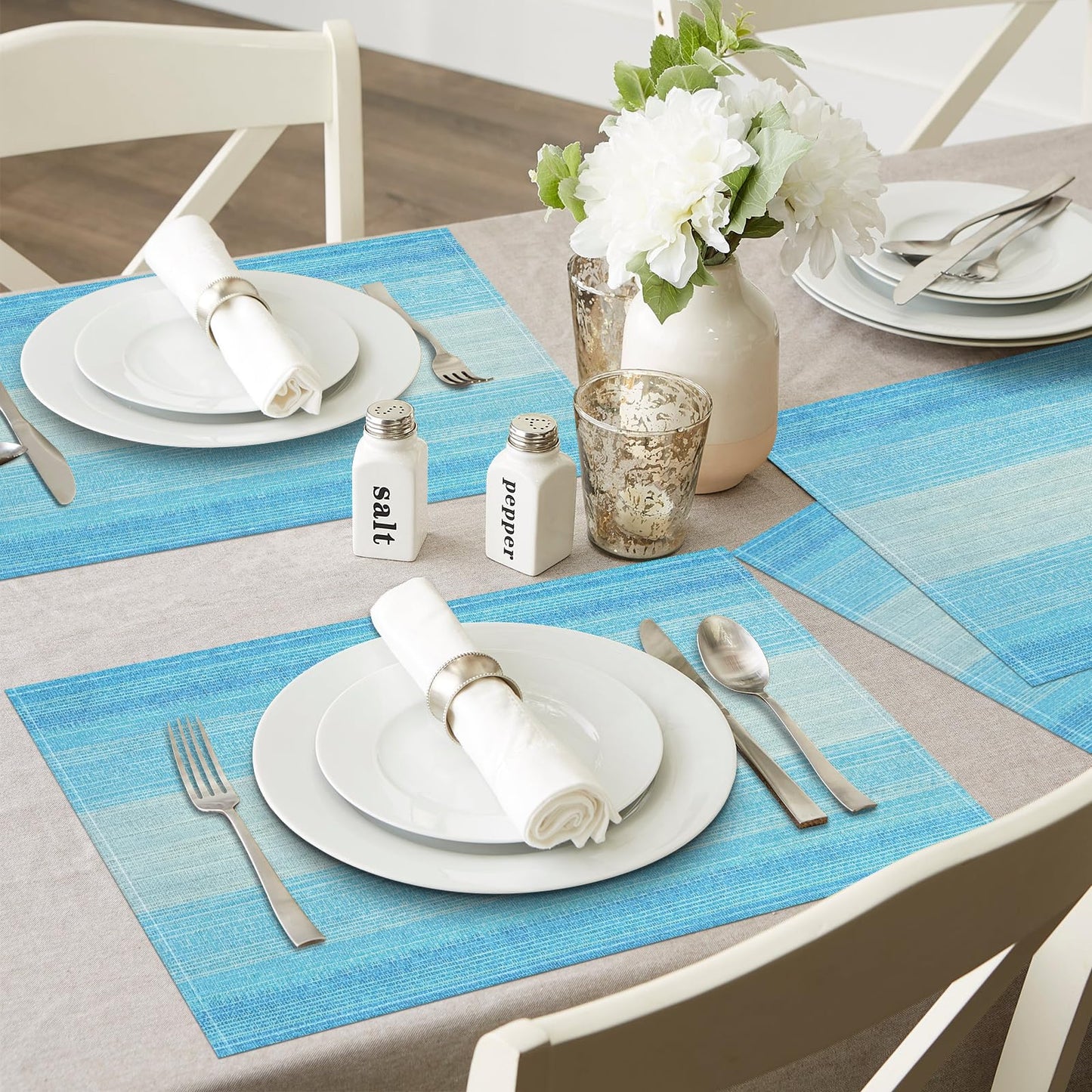Niviy Placemats, Placemats Set of 4, 12x18 Inch Washable Place Mats Easy to Clean Heat Resistant Table Mats Wipeable Placemat for Holiday Party Kitchen Dining Table Decoration, Blue