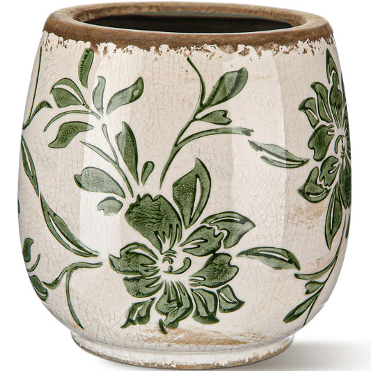 SiliFine Vintage Ceramic Flower Pot with Ice Crackle Rustic Planter with Drainage Holes for Indoor and Outdoor Decor Home Living Room Garden Decor Gardening Gift(Rustic Style)