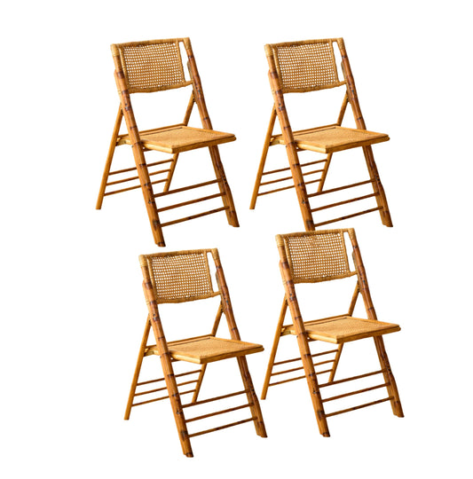 zolooky 4 Pack Certified Bamboo Rattan Folding Chair, Foldable Vintage Dining Chair with 330lb Capacity Handcrafted for Living Room Patio Garden Balcony Wedding, Indoor/Outdoor(Antique Brown)