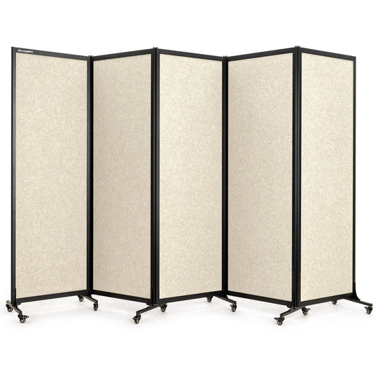 Upgrade Version Room Partition and Divider, Freestanding Rolling Dividers with Wheels,Office Privacy Screen Divider Wall,Classroom Felt Dividers,10'6"L* 6'7"H,5 Panel,Beige